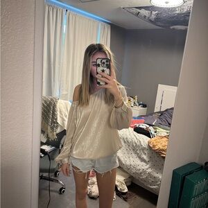 Halogen Silver Shimmery Off-Shoulder Long Sleeve Blouse